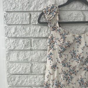 Old Navy Cream Floral Midi Dress with Blue and Brown Accents